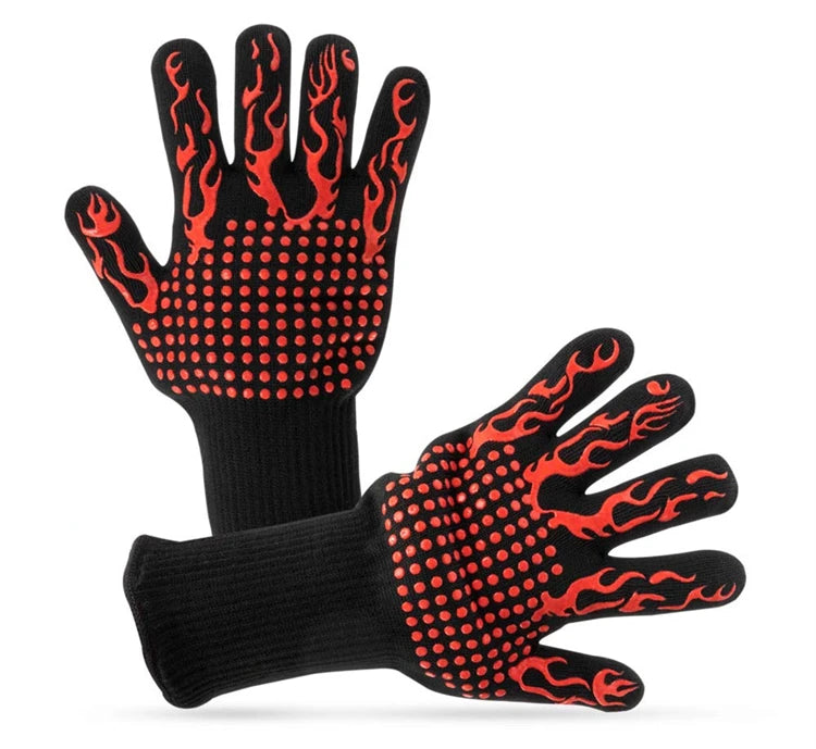 Extreme Heat Resistant BBQ Grill Gloves up to 800°C – Non-Slip Silicone Oven Mitts & Cooking Gloves – Best for Grilling, Baking & Handling Hot Pans