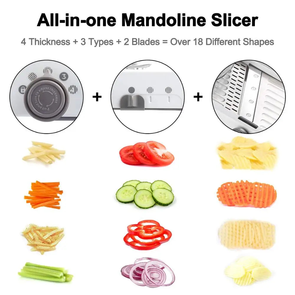 18-in-1 Adjustable Mandoline Slicer with Stainless Steel Blades