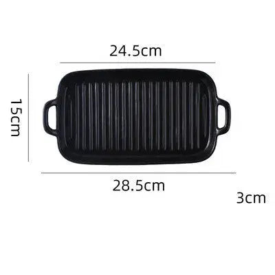Rectangular Ceramic Baking Tray with Dual Handles – High-Temperature Resistant Porcelain Tray for Baking, Roasting, Chicken Wings, Vegetables, Desserts & Daily Meals – Non-Slip Bottom & Stackable Design for Oven, Microwave, Dishwasher & Refrigerator Black(Large)