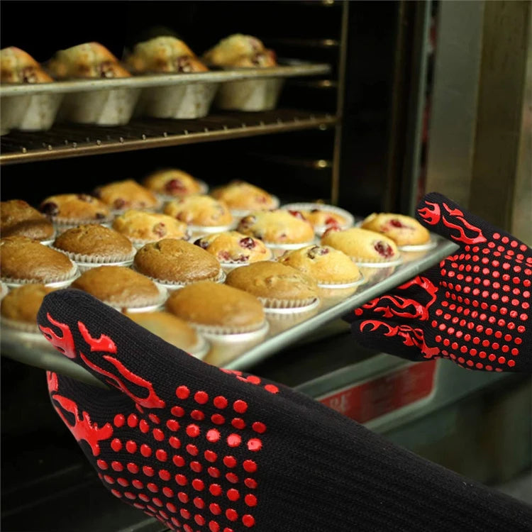 Extreme Heat Resistant BBQ Grill Gloves up to 800°C – Non-Slip Silicone Oven Mitts & Cooking Gloves – Best for Grilling, Baking & Handling Hot Pans