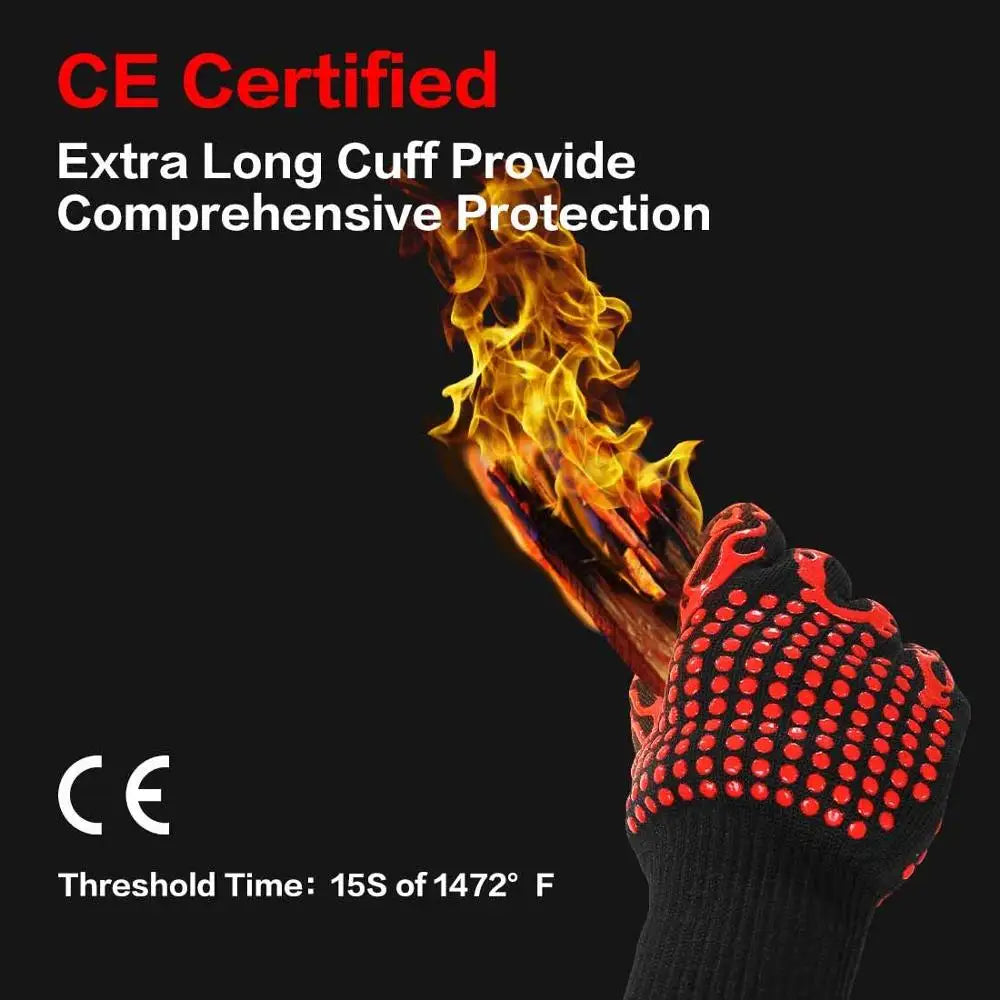 Extreme Heat Resistant BBQ Grill Gloves up to 800°C – Non-Slip Silicone Oven Mitts & Cooking Gloves – Best for Grilling, Baking & Handling Hot Pans