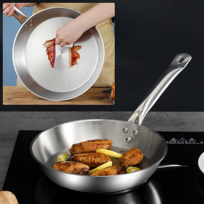 Stainless Steel Skillet with Comfortable Ergonomic Long Handle – Designed for Searing and Grilling Meats, Fish & Vegetables & Daily Pan-Based Dishes – Durable Skillet for Various Culinary Tasks