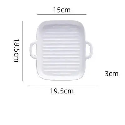Rectangular Ceramic Baking Tray with Dual Handles – High-Temperature Resistant Porcelain Tray for Baking, Roasting, Chicken Wings, Vegetables, Desserts & Daily Meals – Non-Slip Bottom & Stackable Design for Oven, Microwave, Dishwasher & Refrigerator White (small)