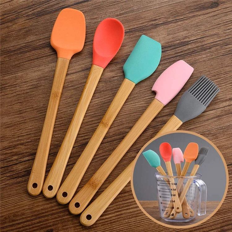 5 Piece Mini Silicone Spatula Set with Wooden Handles – Heat Resistant Non-Stick Scrapers – Best for Baking, Jars & Pastry