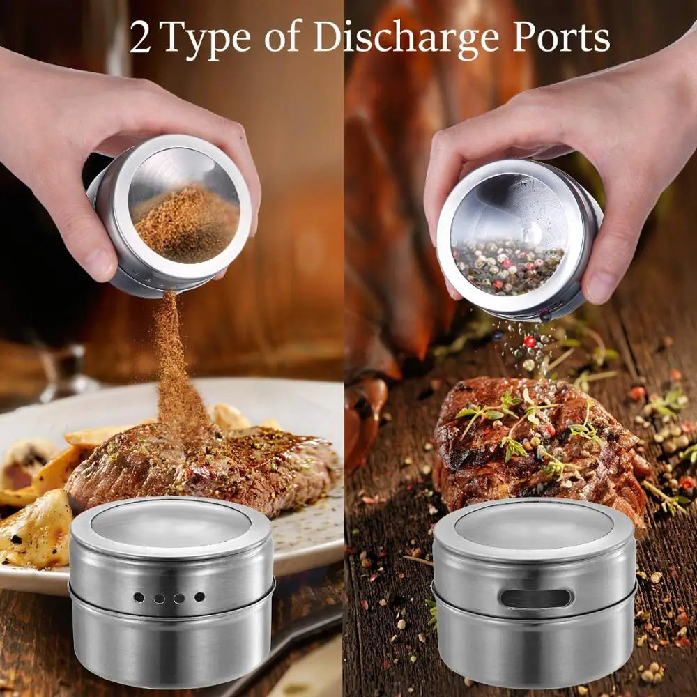 Magnetic Stainless Steel Spice Jar Set with Stickers – Spice Tins & Seasoning Containers – Perfect for Fridge & Metal Boards – Available in 9, 12 & 16 Pieces