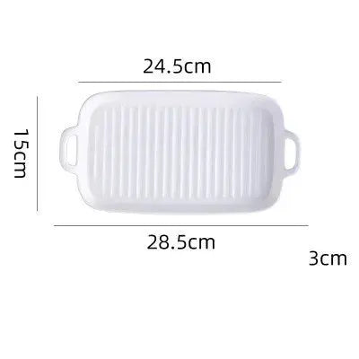 Rectangular Ceramic Baking Tray with Dual Handles – High-Temperature Resistant Porcelain Tray for Baking, Roasting, Chicken Wings, Vegetables, Desserts & Daily Meals – Non-Slip Bottom & Stackable Design for Oven, Microwave, Dishwasher & Refrigerator White(Large)