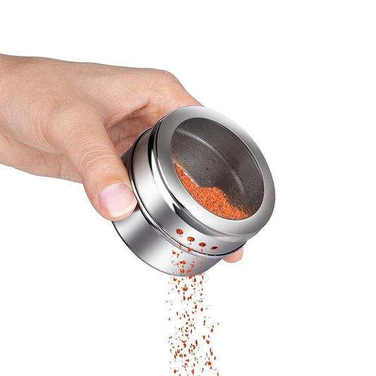 Magnetic Stainless Steel Spice Tin with Clear Shaker Lid – Spice Jar with Label – Great for Salt, Pepper & Spice Storage