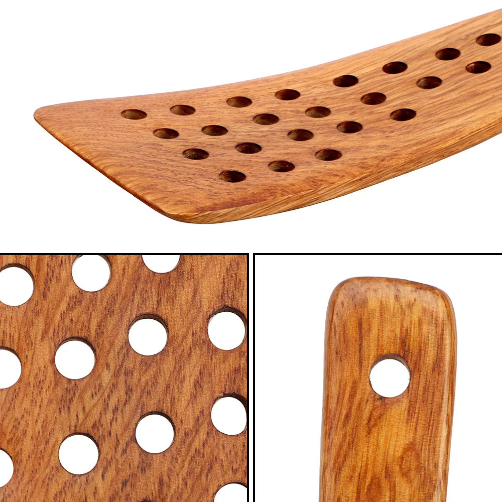 Wooden Slotted Spatula with 24 Holes – Natural Wood Curved Turner for Non-Stick Pans – Ideal for Eggs, Fish & Steaks (33cm)