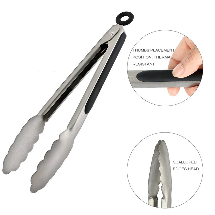 Stainless Steel Kitchen Tongs with Non-Slip Grip – Locking Grill & Salad Tongs – Perfect for BBQ, Steak & Serving Bread – Available in 9 Inch, 12 Inch, 14 Inch & 16 Inch