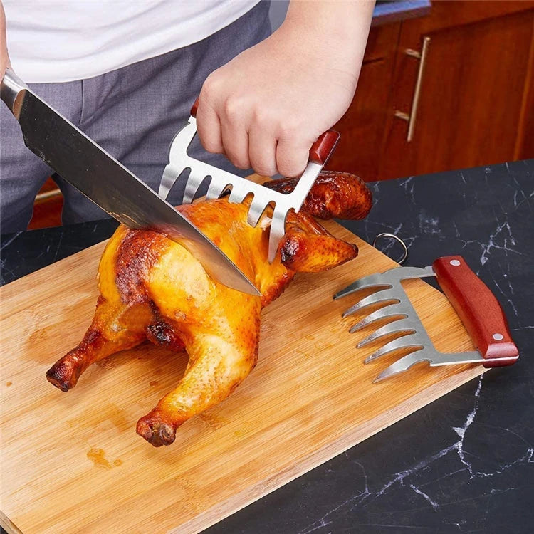 Stainless Steel BBQ Meat Shredder Claws with Wooden Handles – Pulled Meat Claws with Bottle Opener – Perfect for Shredding Chicken, Turkey & Beef – Available in 1 & 2 Pieces