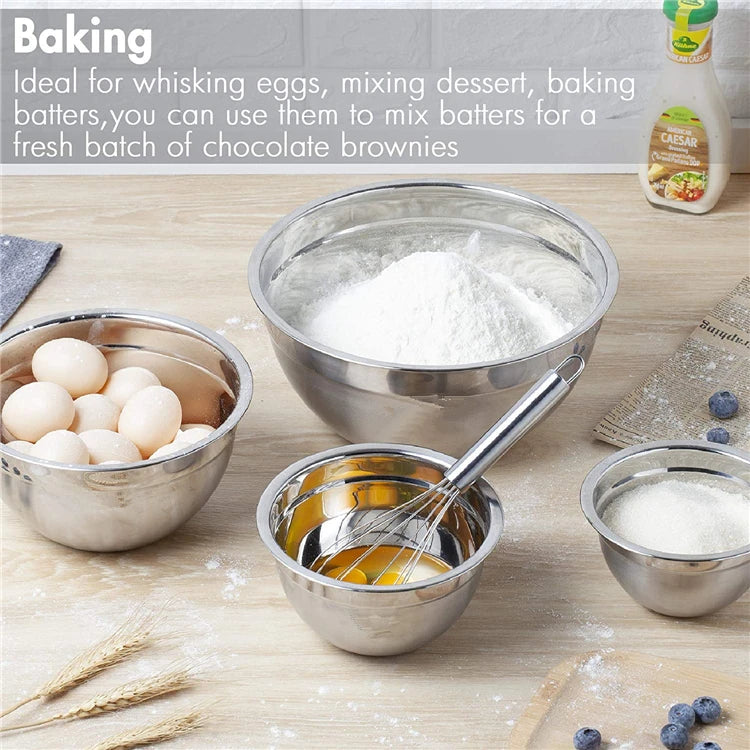 6 Piece Stainless Steel Mixing Bowl Set with Lids & Non-Slip Bases – Nesting Baking & Storage Bowls – Best for Baking, Salads & Food Prep