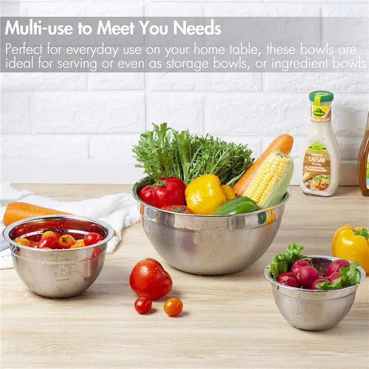 6 Piece Stainless Steel Mixing Bowl Set with Lids & Non-Slip Bases – Nesting Baking & Storage Bowls – Best for Baking, Salads & Food Prep