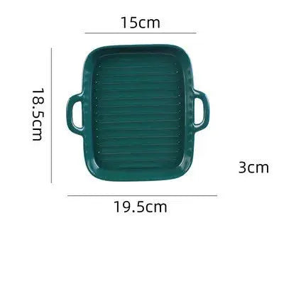 Rectangular Ceramic Baking Tray with Dual Handles – High-Temperature Resistant Porcelain Tray for Baking, Roasting, Chicken Wings, Vegetables, Desserts & Daily Meals – Non-Slip Bottom & Stackable Design for Oven, Microwave, Dishwasher & Refrigerator Green(small)