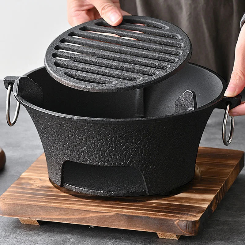 Portable Cast Iron Charcoal Stove – Suitable for Outdoor BBQ, Camping & Tabletop Cooking with Removable Grate