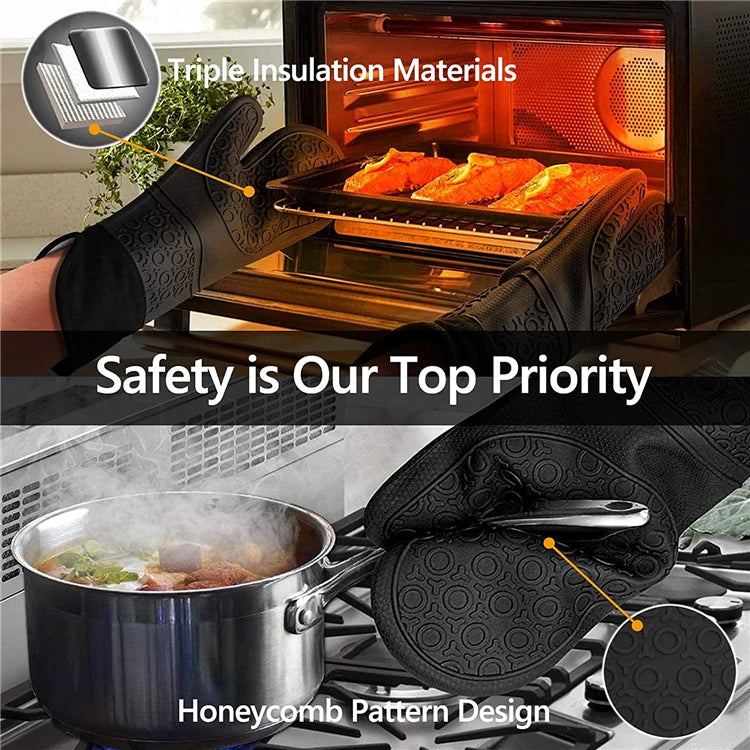 6 Piece Extra Long Silicone Oven Mitts & Pot Holders Set – Heat Resistant Cooking Gloves & Hot Pads – Perfect for Baking, Cooking & BBQ