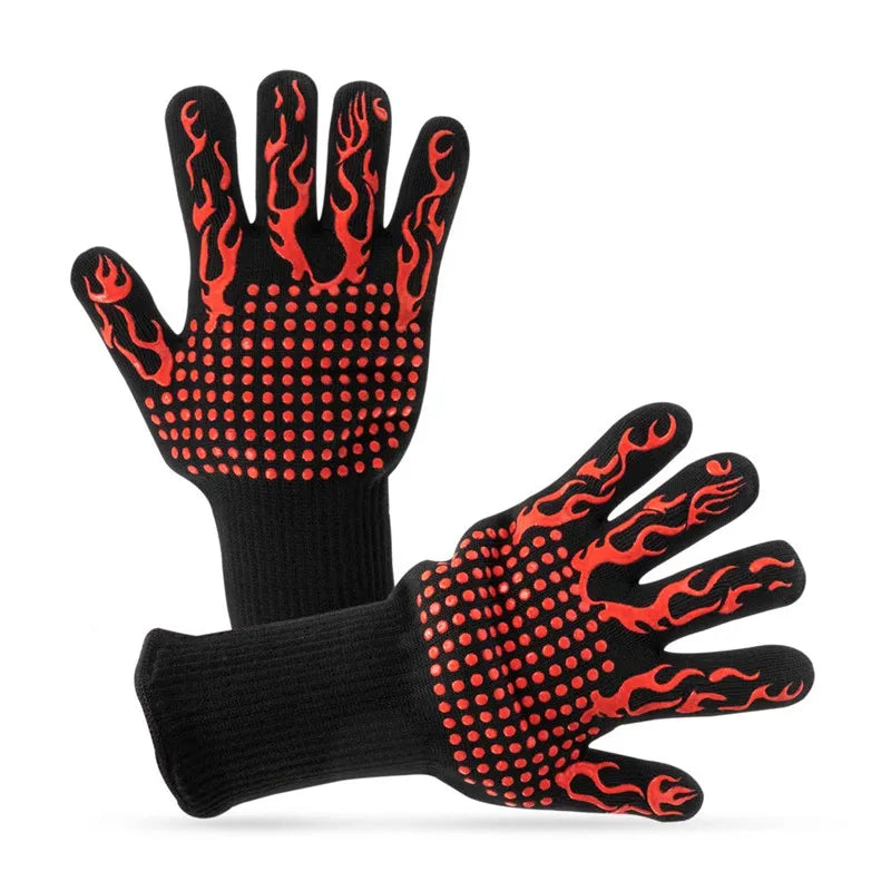 Extreme Heat Resistant BBQ Grill Gloves up to 800°C – Non-Slip Silicone Oven Mitts & Cooking Gloves – Best for Grilling, Baking & Handling Hot Pans 1 Pair