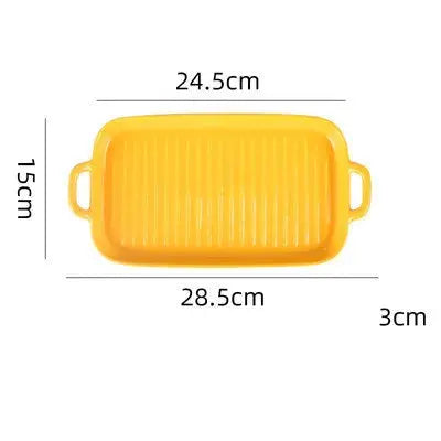 Rectangular Ceramic Baking Tray with Dual Handles – High-Temperature Resistant Porcelain Tray for Baking, Roasting, Chicken Wings, Vegetables, Desserts & Daily Meals – Non-Slip Bottom & Stackable Design for Oven, Microwave, Dishwasher & Refrigerator Yellow(Large)