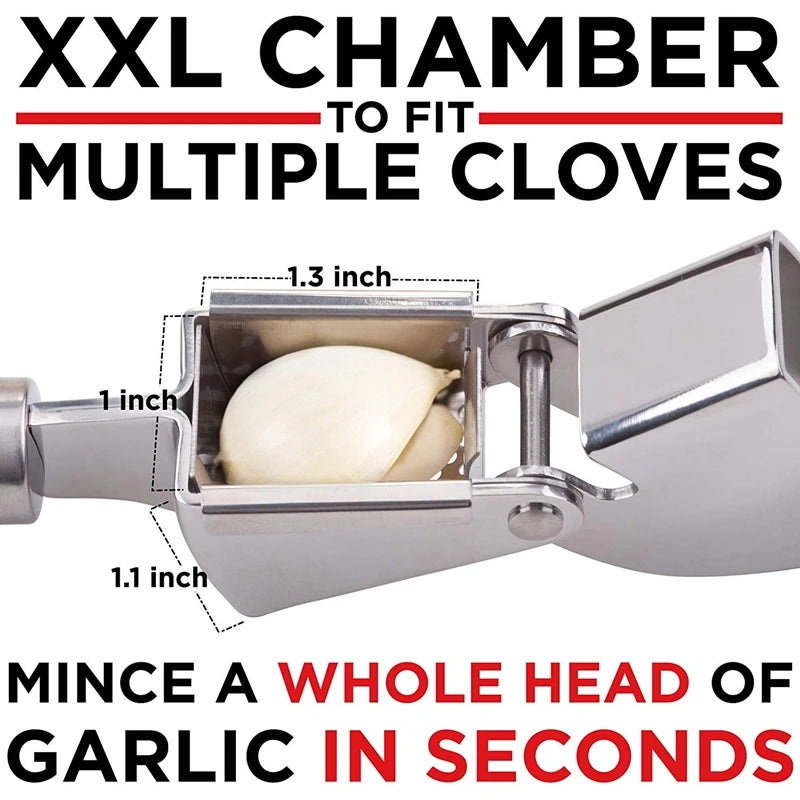 Stainless Steel Garlic Press with Silicone Garlic Peeler Roller – Rust Proof Garlic Mincer & Crusher Kit – Great for Crushing, Mincing & Peeling Garlic