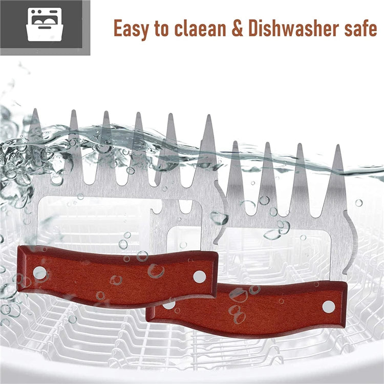 Stainless Steel BBQ Meat Shredder Claws with Wooden Handles – Pulled Meat Claws with Bottle Opener – Perfect for Shredding Chicken, Turkey & Beef – Available in 1 & 2 Pieces