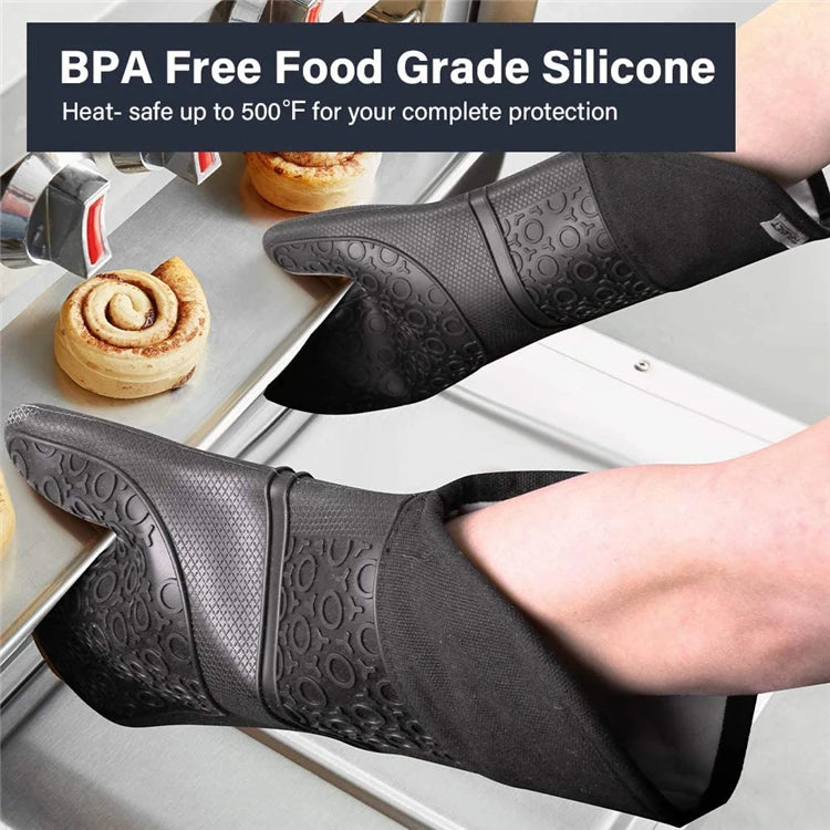 6 Piece Extra Long Silicone Oven Mitts & Pot Holders Set – Heat Resistant Cooking Gloves & Hot Pads – Perfect for Baking, Cooking & BBQ
