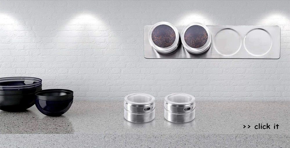 Magnetic Stainless Steel Spice Jar Set with Stickers – Spice Tins & Seasoning Containers – Perfect for Fridge & Metal Boards – Available in 9, 12 & 16 Pieces