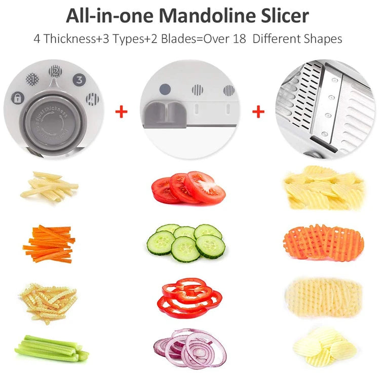 18-in-1 Adjustable Mandoline Slicer with Stainless Steel Blades