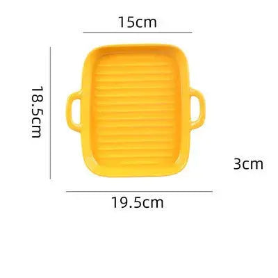 Rectangular Ceramic Baking Tray with Dual Handles – High-Temperature Resistant Porcelain Tray for Baking, Roasting, Chicken Wings, Vegetables, Desserts & Daily Meals – Non-Slip Bottom & Stackable Design for Oven, Microwave, Dishwasher & Refrigerator Yellow(small)