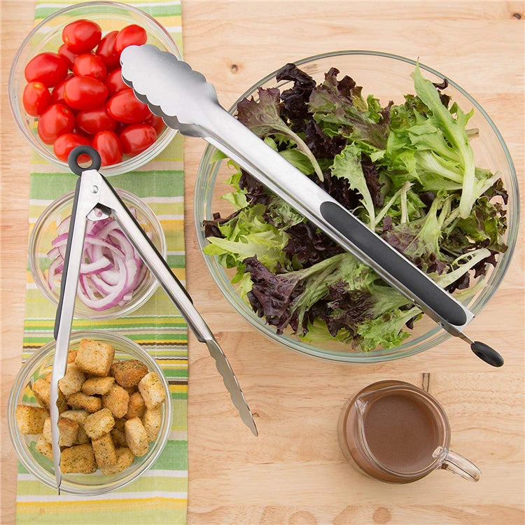 Stainless Steel Kitchen Tongs with Non-Slip Grip – Locking Grill & Salad Tongs – Perfect for BBQ, Steak & Serving Bread – Available in 9 Inch, 12 Inch, 14 Inch & 16 Inch