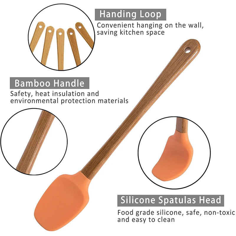 5 Piece Mini Silicone Spatula Set with Wooden Handles – Heat Resistant Non-Stick Scrapers – Best for Baking, Jars & Pastry