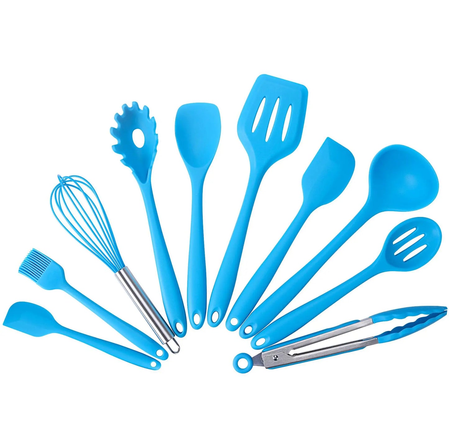 10-Piece Silicone Kitchen Utensils Set – Non-Stick, Heat-Resistant Cooking Utensils – Ideal for Daily Cooking– Available in Black, Light Green, Red, and Blue Colours.
