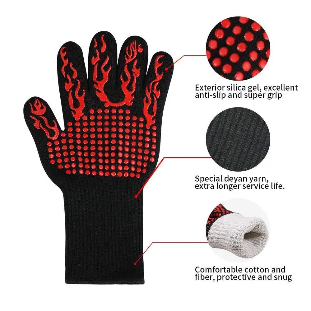 Extreme Heat Resistant BBQ Grill Gloves up to 800°C – Non-Slip Silicone Oven Mitts & Cooking Gloves – Best for Grilling, Baking & Handling Hot Pans