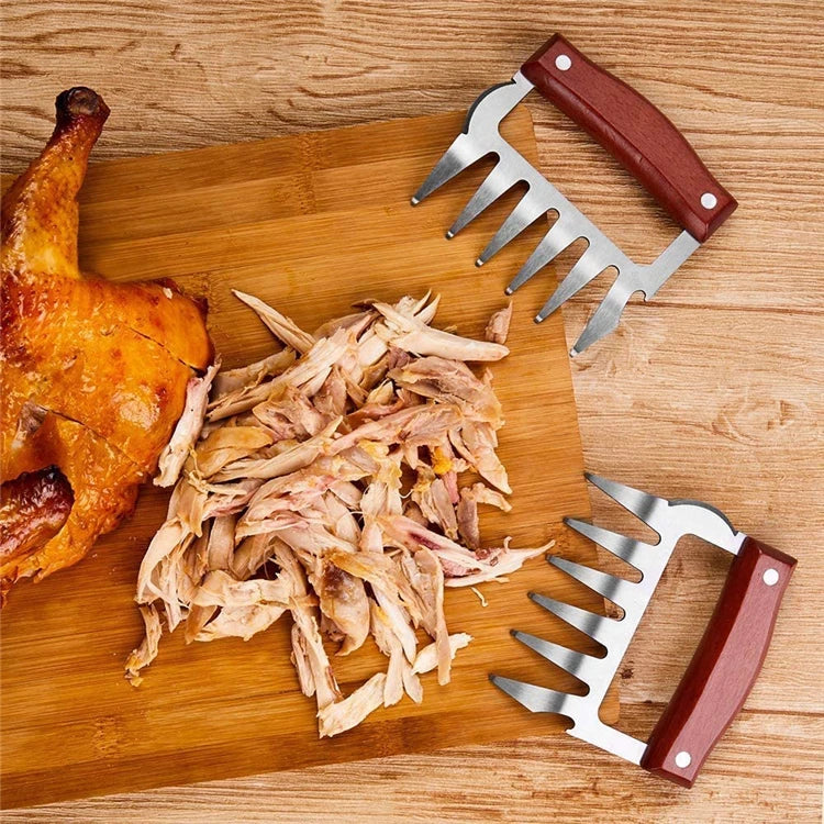 Stainless Steel BBQ Meat Shredder Claws with Wooden Handles – Pulled Meat Claws with Bottle Opener – Perfect for Shredding Chicken, Turkey & Beef – Available in 1 & 2 Pieces