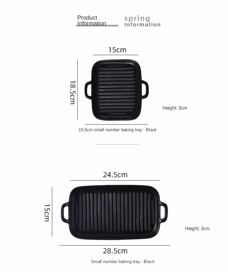 Rectangular Ceramic Baking Tray with Dual Handles – High-Temperature Resistant Porcelain Tray for Baking, Roasting, Chicken Wings, Vegetables, Desserts & Daily Meals – Non-Slip Bottom & Stackable Design for Oven, Microwave, Dishwasher & Refrigerator