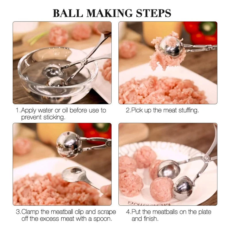 Stainless Steel Meatball Maker – Stuffed Meatball, Fish Ball & Rice Ball Scoop – Perfect for Meatballs, Rice Balls & Cake Pops – Available in Small & Large