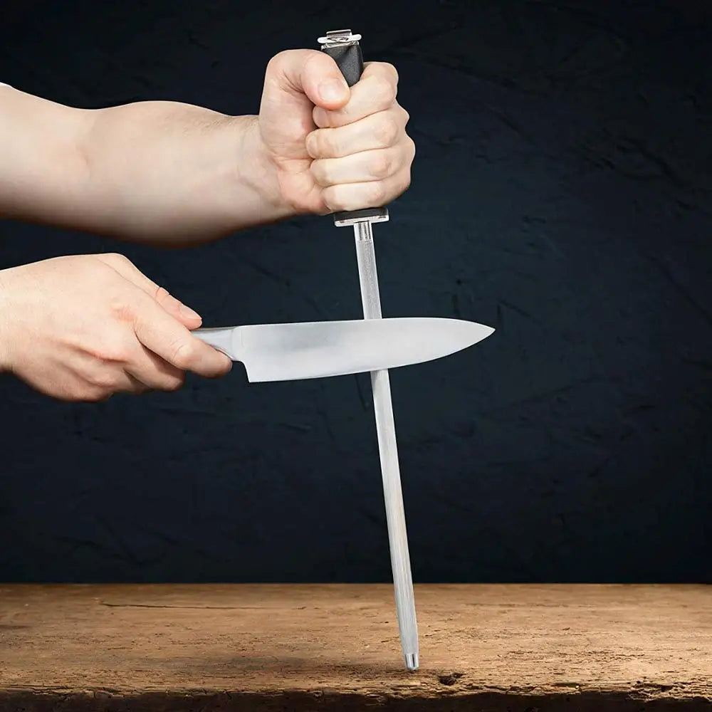 12 Inch Diamond Knife Sharpening Rod – Stainless Steel Honing Steel for Kitchen Knives – Great for Keeping Chef Knives Sharp