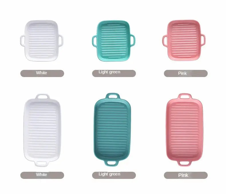 Rectangular Ceramic Baking Tray with Dual Handles – High-Temperature Resistant Porcelain Tray for Baking, Roasting, Chicken Wings, Vegetables, Desserts & Daily Meals – Non-Slip Bottom & Stackable Design for Oven, Microwave, Dishwasher & Refrigerator