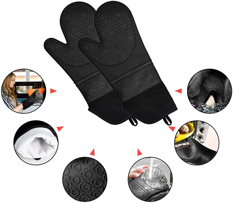 6 Piece Extra Long Silicone Oven Mitts & Pot Holders Set – Heat Resistant Cooking Gloves & Hot Pads – Perfect for Baking, Cooking & BBQ