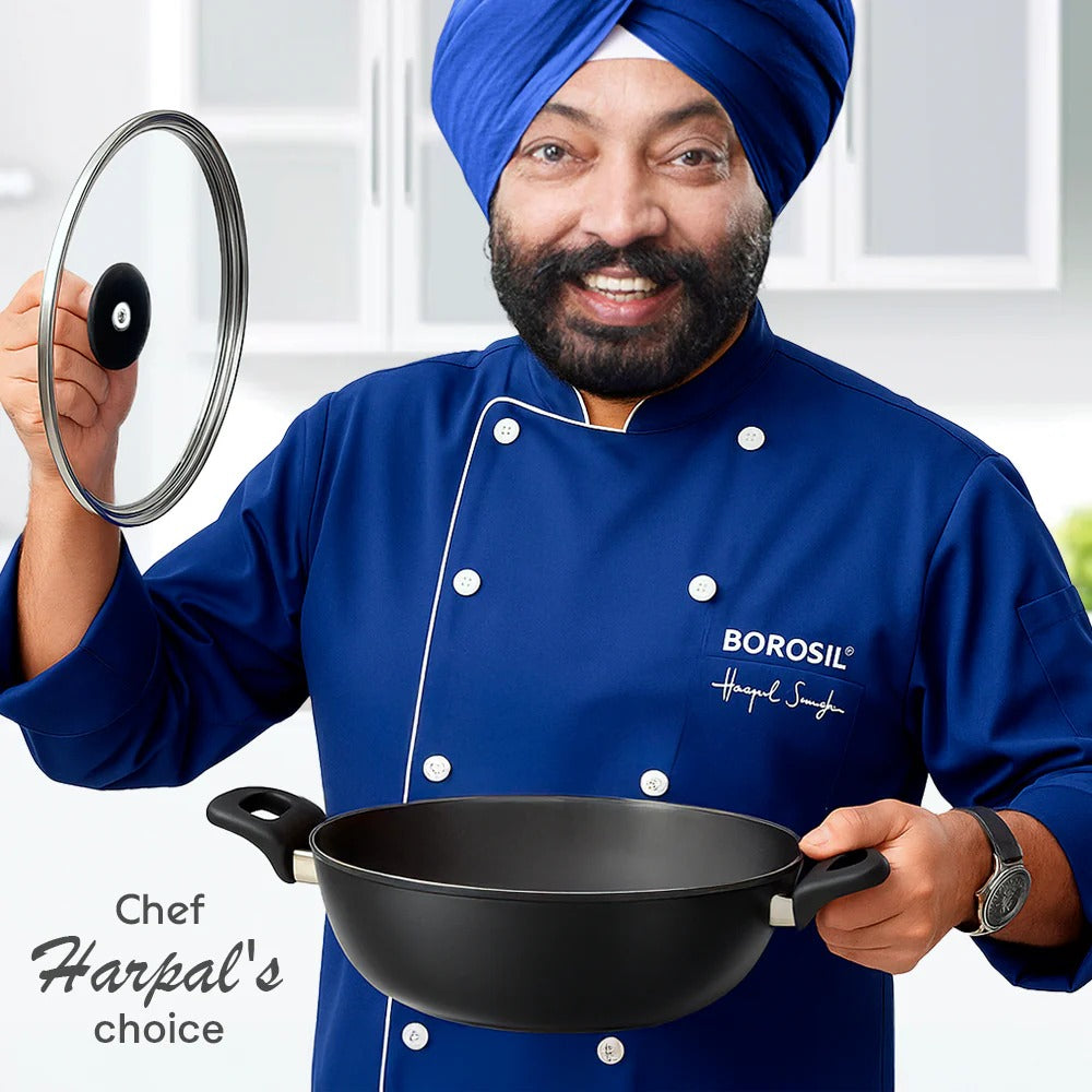 Hard Anodized 22 cm 2L Deep Kadhai with Glass Lid