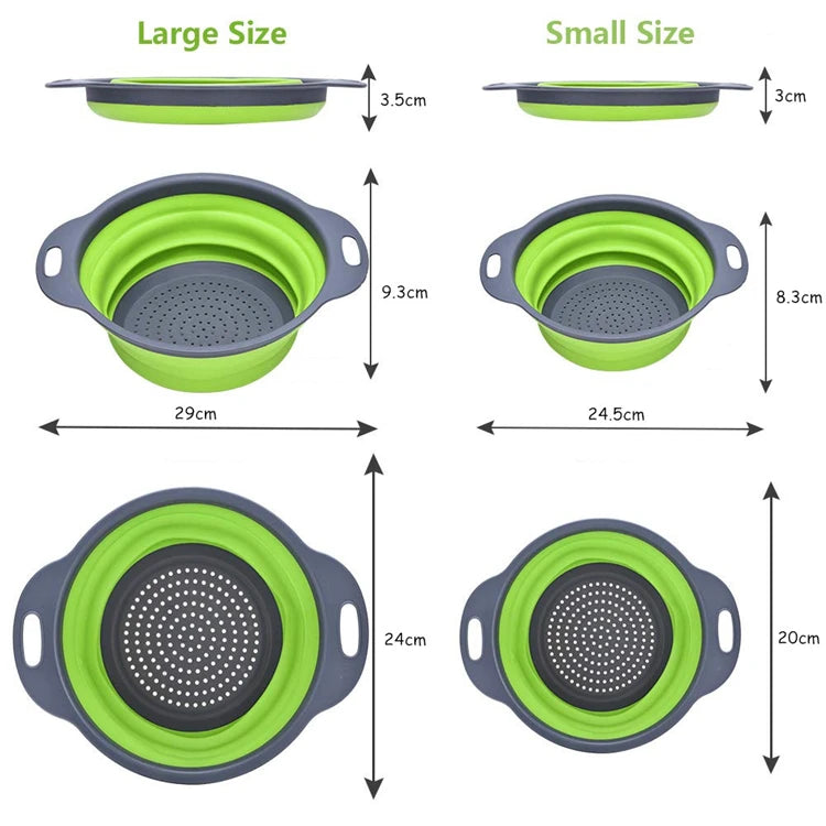 Round Folding Colander – Collapsible Fruit & Vegetable Washing Drain Basket – Best for Rinsing Produce & Draining Pasta – Available in Green, Red, Orange & Blue Colours