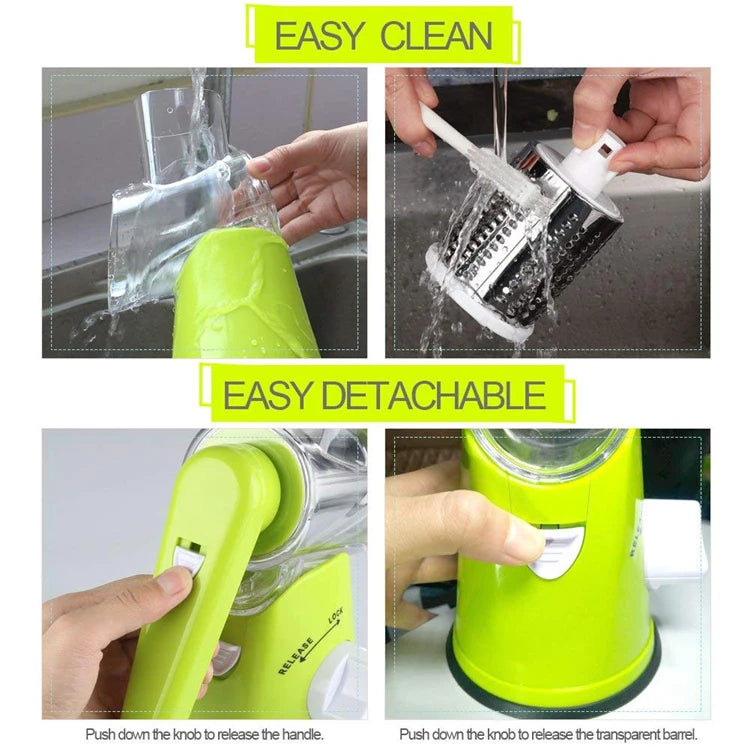 Manual Rotary Vegetable Slicer & Cheese Grater with 3 Stainless Steel Drums – Hand Crank Vegetable Chopper – Perfect for Potatoes, Carrots & Cucumbers – Available in Green & Blue Colours