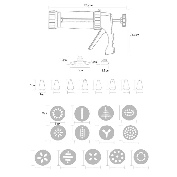 Stainless Steel Cookie Press Kit with 13 Discs & 8 Piping Nozzles – Biscuit Maker Gun & Cake Decorating Set – Great for Spritz Cookies & Icing