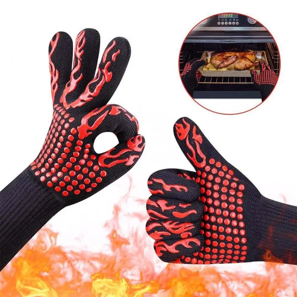 Extreme Heat Resistant BBQ Grill Gloves up to 800°C – Non-Slip Silicone Oven Mitts & Cooking Gloves – Best for Grilling, Baking & Handling Hot Pans