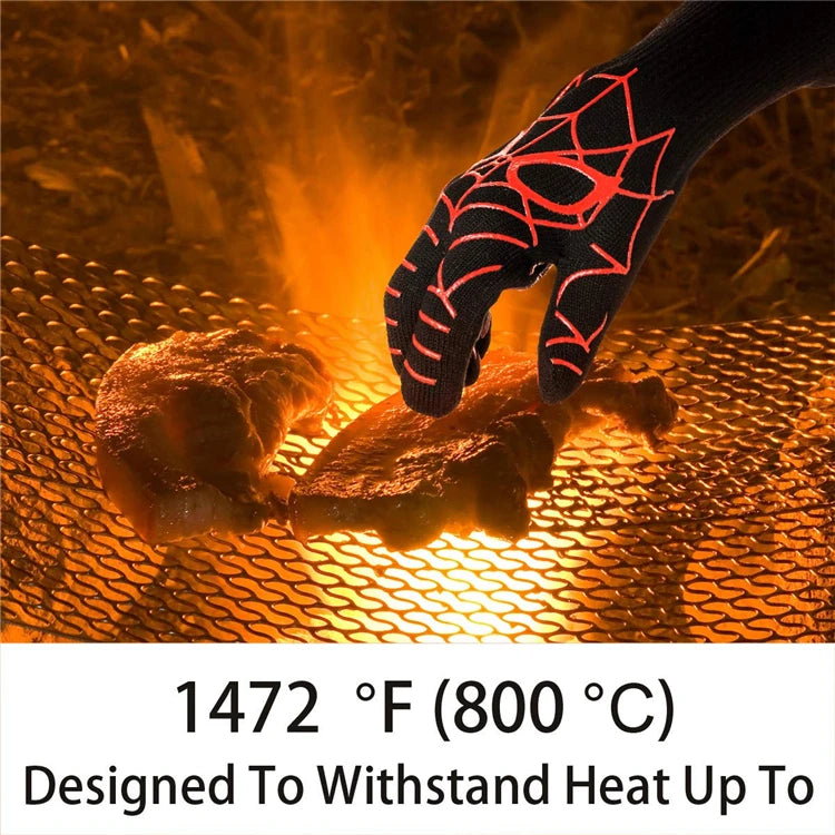 Extreme Heat Resistant BBQ Grill Gloves up to 800°C – Non-Slip Silicone Oven Mitts & Cooking Gloves – Best for Grilling, Baking & Handling Hot Pans
