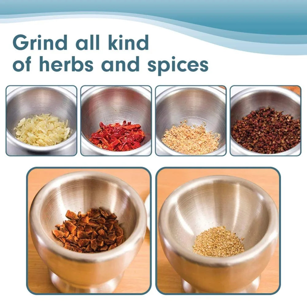 Stainless Steel Mortar & Pestle (2-Piece Set) – Spice, Herb & Pill Crusher