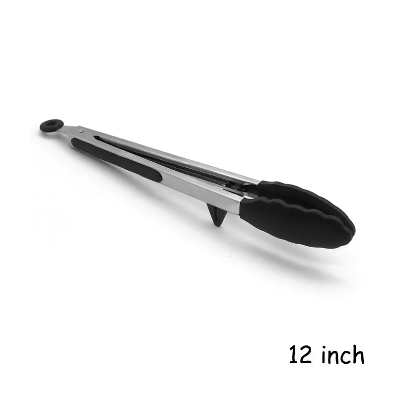 Heat Resistant Stainless Steel Cooking Tongs with Silicone Tips – Self-Standing Kitchen & BBQ Tongs – Perfect for Salads, Grilling & Serving – Available in Black & Red, 8 or 12 Inch