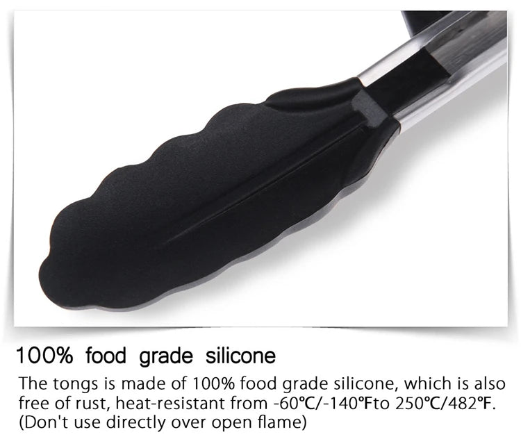 Heat Resistant Stainless Steel Cooking Tongs with Silicone Tips – Self-Standing Kitchen & BBQ Tongs – Perfect for Salads, Grilling & Serving – Available in Black & Red, 8 or 12 Inch