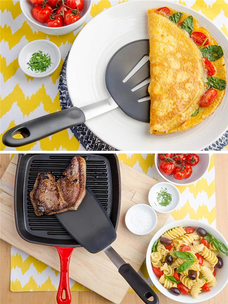 Silicone Turner Spatula Set – Extra Large Wide Flexible Heat Resistant Cooking Turners – Perfect for Flipping Pancakes, Eggs, Fish & Burgers