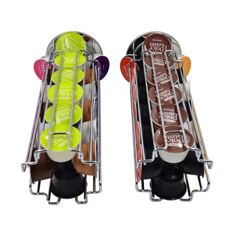 360° Rotating Stainless Steel Coffee Capsule Holder – 24 Pod Carousel Stand & Storage Rack – Best for Organising Coffee Pods on the Worktop – Available for Large Round or Small Capsules