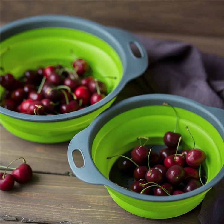 Round Folding Colander – Collapsible Fruit & Vegetable Washing Drain Basket – Best for Rinsing Produce & Draining Pasta – Available in Green, Red, Orange & Blue Colours