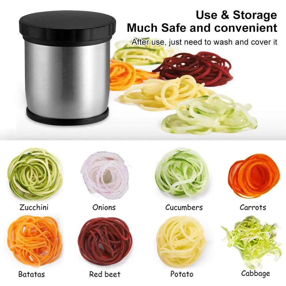 Manual Stainless Steel Spiralizer – Handheld Veggie Spiral Cutter & Courgette Noodle Maker – Perfect for Courgetti, Carrot Noodles & Salads